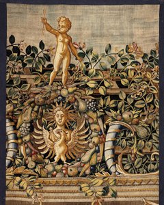 Vertumno y Pomona: Vertumno transformado en pescador, c.1550 (oro, lana y seda) de Pieter Coecke van Aelst