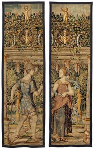 Vertumno y Pomona: Vertumno transformado en pescador, c.1550 (oro, lana y seda) de Pieter Coecke van Aelst