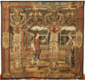 Vertumno y Pomona: Vertumno transformado en podador, c.1550 (oro, lana y seda) de Pieter Coecke van Aelst