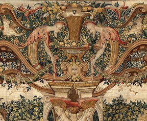 Vertumno y Pomona: Vertumno transformado en podador, c.1550 (oro, lana y seda) de Pieter Coecke van Aelst