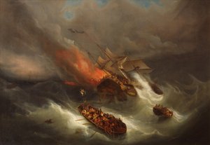 Destrucción total del buque mercante Kent por el fuego (óleo sobre lienzo)