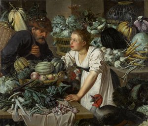 Naturaleza muerta con dos figuras de Pieter Cornelisz. van Rijck