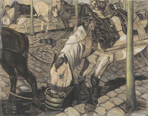 Alimentación de los caballos de Pieter Dupont (signed by artist)