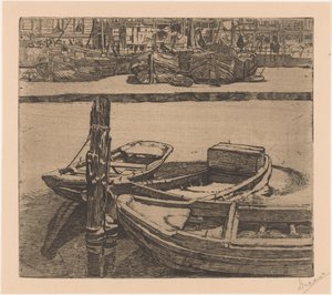 Barcos en el Damrak en Amsterdam de Pieter Dupont (signed by artist)