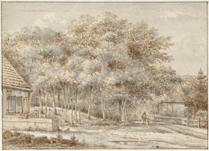 Camino forestal con dos casas de Pieter Ernst Hendrik Praetorius