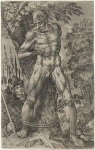 Achior atado a un árbol de Pieter Feddes van Harlingen