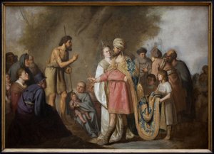 San Juan Bautista predicando frente a Herodes. Pintura de Pieter Fransz de Grebber (1600-1652), óleo sobre lienzo