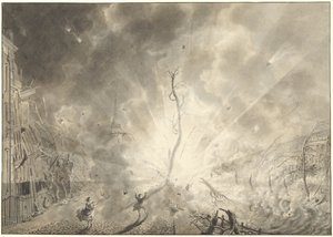 El desastre de la pólvora en Leiden, 12 de enero de 1807 de Pieter Gerardus van Os (signed by artist)