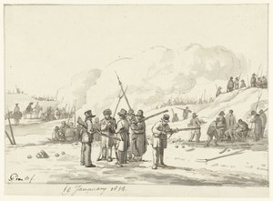 Campamento de civiles en las dunas de Holanda Septentrional, 19 de enero de 1814 de Pieter Gerardus van Os (signed by artist)