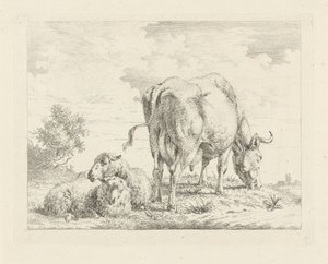 Vaca con dos ovejas de Pieter Gerardus van Os