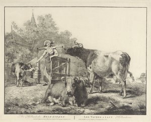 Vacas y una lechera De Hollandsche Melk-koeijen/ Les vaches â lait hollandaises (título sobre el objeto) de Pieter Gerardus van Os