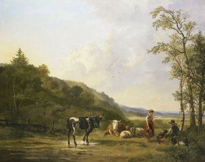 Paisaje con pastores y ganado de Pieter Gerardus van Os