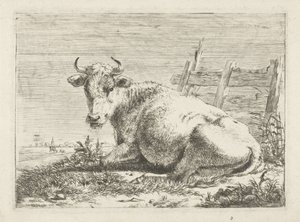 Vaca tumbada junto a una valla Vacas (título de la serie) de Pieter Gerardus van Os