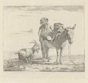 Hombre con una mula de carga y una cabra de Pieter Gerardus van Os
