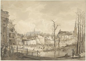 Ruinas en el lado norte del Steenschuur tras el desastre de la pólvora en Leiden, 12 de enero de 1807 de Pieter Gerardus van Os