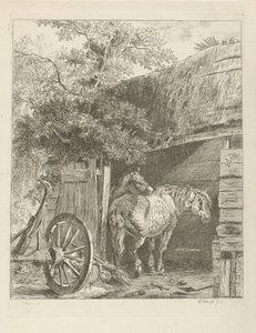 Dos caballos en un granero de Pieter Gerardus van Os