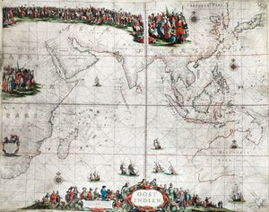 Mapa de las Indias Orientales, c.1666 (grabado coloreado) de Pieter Goos