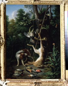 ""Perro de caza y aves de caza"" (Perro y aves de caza) Pintura de Peter Gysels (1621-1691) Siglo XVII. Museo Pushkin, Moscú de Peeter Gijsels