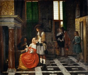 Jugadores de cartas en un interior opulento de Pieter Hooch de