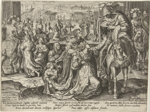 Reconciliación entre sabinos y romanos Representaciones de la historia romana (título de la serie) de Pieter Jalhea Furnius