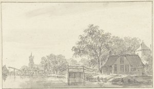 Vista del pueblo con río de Pieter Jan van Liender