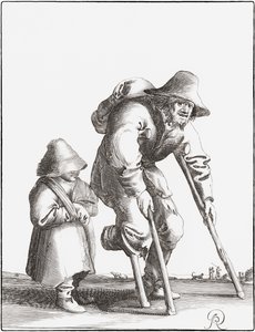 Mendiga lisiada con niña (grabado)