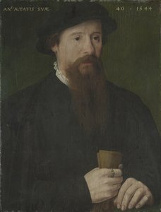 Retrato de un hombre sujetando sus guantes de Pieter Jansz. Pourbus