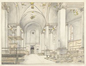 Vista de la nave de la Nieuwe Kerk, Haarlem, mirando al oeste de Pieter Jansz Saenredam