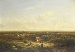 Vista lejana con un pueblo de Pieter Lodewijk Francisco Kluyver
