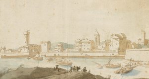 Vista de Civitavecchia con la muralla del puerto de Pieter Moninckx