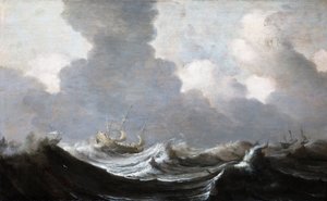 Cuatro barcos corriendo antes de una tormenta de Pieter Mulier the Elder