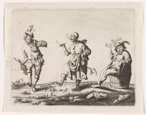 Granjero bailando y esposa de granjero y un hombre en un barril de Pieter Nolpe