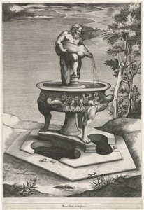 Fuente con Silenus en los Jardines del Palacio Cesi en el Vaticano de Pieter Perret