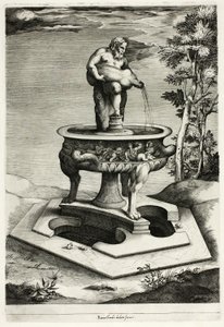 Fuente con Sileno en el jardín del Palacio Cesi cerca de Roma de Pieter Perret