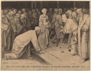 Cristo y la adúltera de Pieter Perret after Pieter Bruegel the Elder