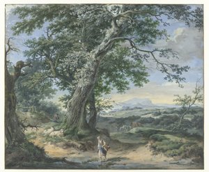 Paisaje montañoso con árboles pesados y polvo humano de Pieter Pietersz. Barbiers