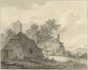 Paisaje con dos fincas y una torre de iglesia de Pieter Pietersz. Barbiers
