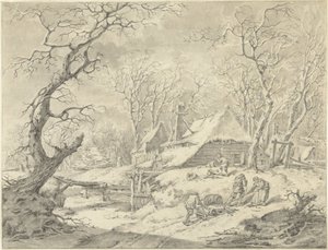 Paisaje invernal con granja