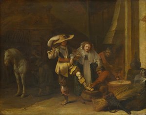 Un hombre y una mujer en un patio de establo, 1630s