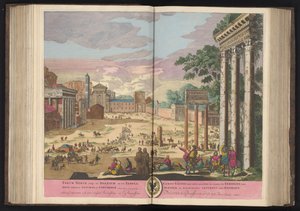 El Foro Romano en Roma Foro de Nerva, diablillo y Boario en él Templo de Júpiter Estator Saturno y Concordia (...) (título sobre el objeto) de Pieter Schenk (I)
