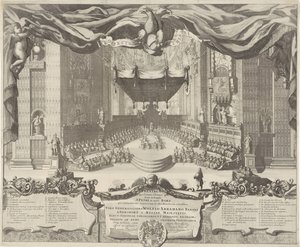 Vista de la Basílica de San Pedro
Theatrum representans folennia, quae fiunt in Templo S. Petri in urbe Roma (título en el objeto) de Pieter Schenk (I)