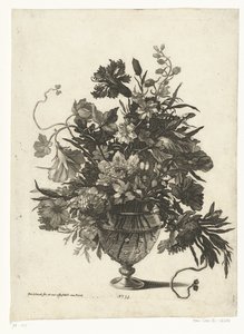 Florero de cristal con flores Jarrones con ramos de flores (título de la serie) de Pieter Schenk (I)