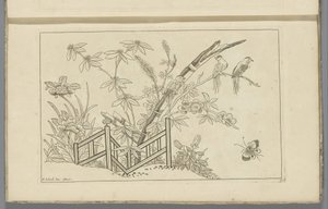 Tres pájaros en un árbol en flor
Flores y pájaros chinos (título de la serie)