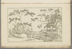Dos chinos en un paisaje
Nuevo chino inventado, dibujado con gran dificultad y dado en Lay, por P: Schenk Jun (...), primera parte (título de la serie) de Pieter Schenk (II)
