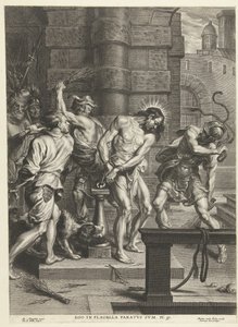 Flagelación de Cristo por soldados Ego en flagella paratus sum (título sobre objeto) de Pieter de Bailliu (I)