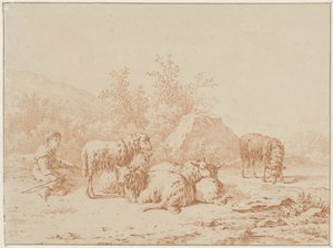 Paisaje con pastor y su rebaño de Pieter de Goeje