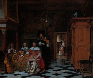 Retrato de una familia tocando música de Pieter de Hooch