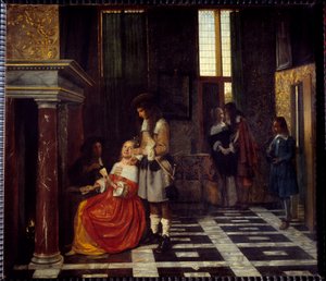 Los jugadores de cartas. Pintura de Peter Hoogh (1629-1681) de Pieter de Hooch