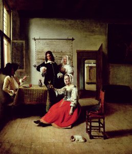 Mujer bebiendo con soldados, 1658 de Pieter de Hooch