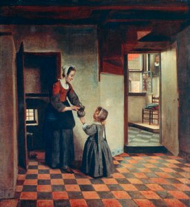Mujer con un niño en una despensa, c1660